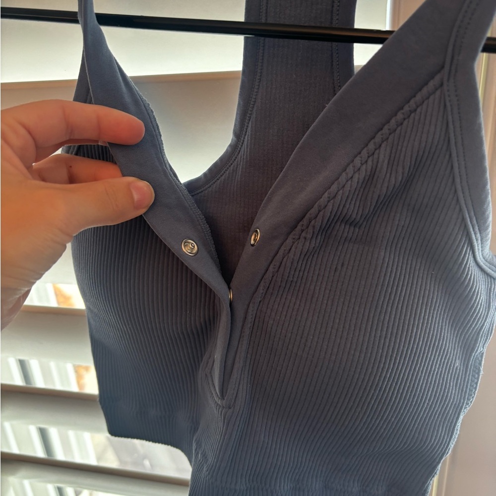 Women's Ribbed Halter Tops - Blue and Cream - Picture 4 of 9